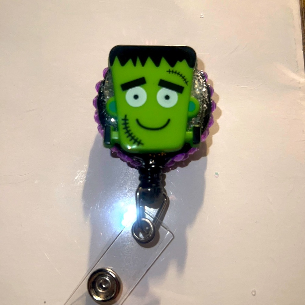 Halloween Frankenstein badge reel handle made 1.5 inches round